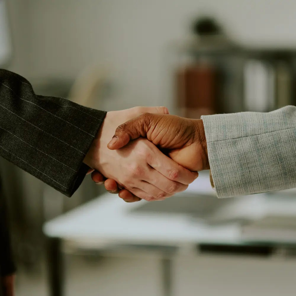 A handshake between a client and a business growth consultant.